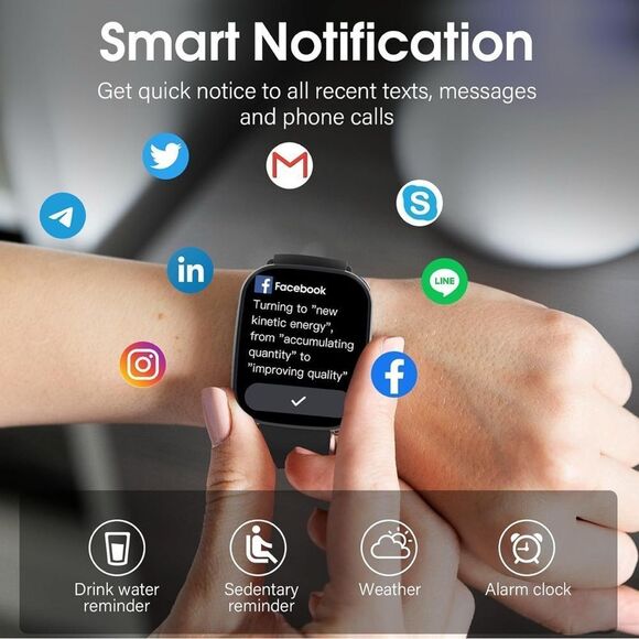 Smartwatch with Square Face - Black Fitness Tracker, make calls, etc. etc. - Picture 3 of 12